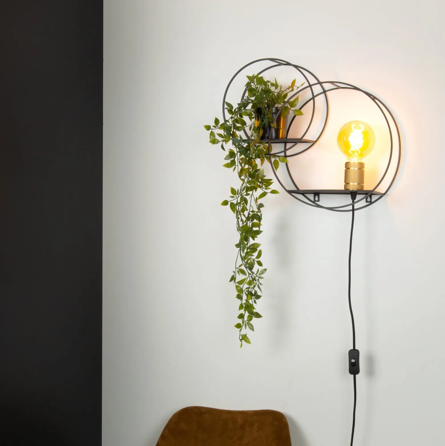 Circle seinävalaisin, musta, 38 cm, E27