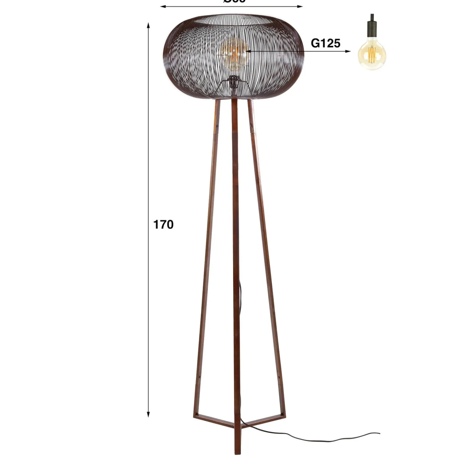 Copper Twist lattiavalaisin musta/kupari 170 cm metallinen jalusta