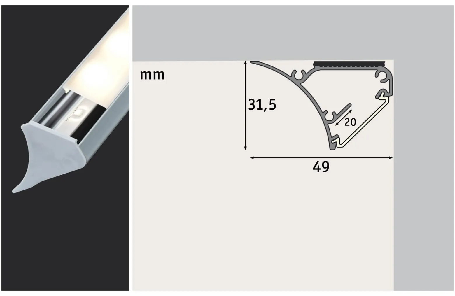 Corner-profiili 1 m LED-raidoille