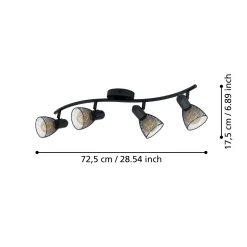 Corvigno kattokohdevalaisin, pituus 64 cm, musta, 4-valo, terästä