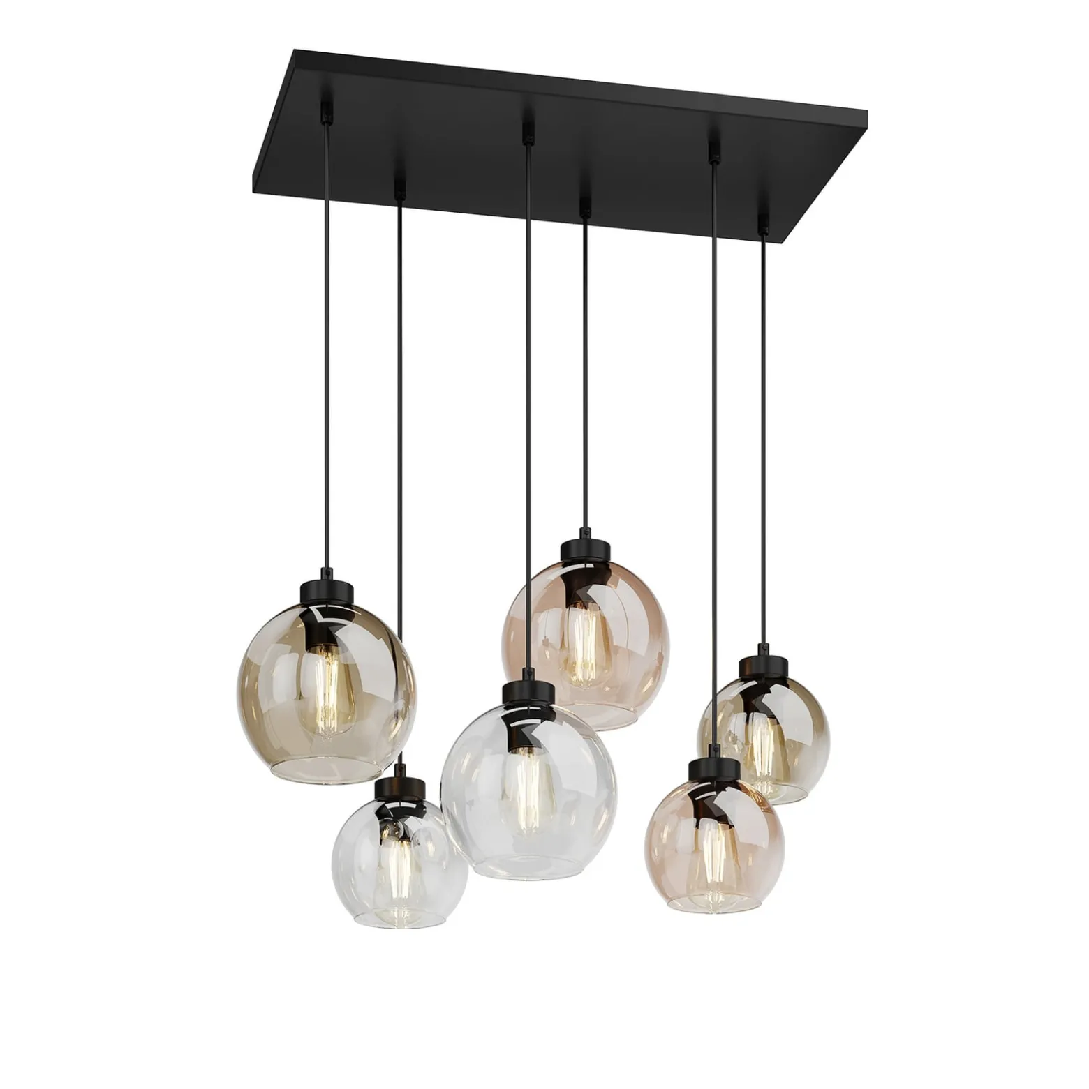 Cubus riipusvalaisin, 74 cm, 6-valo, kirkas/hunaja/ruskea, lasia