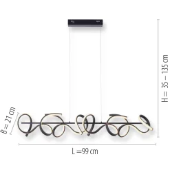 Curls LED-riippuvalaisin, musta, metallia, 99 cm pitkä, himmennettävä