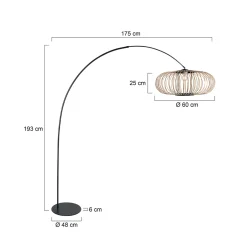 Curve-kaarivalaisin, musta, bambuvarrellinen varjostin, halkaisija 60 cm