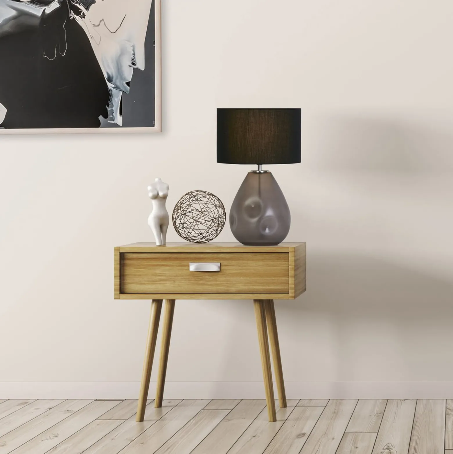 Devon pöytävalaisin, musta/savunharmaa Korkeus 44,5 cm tekstiili/lasi