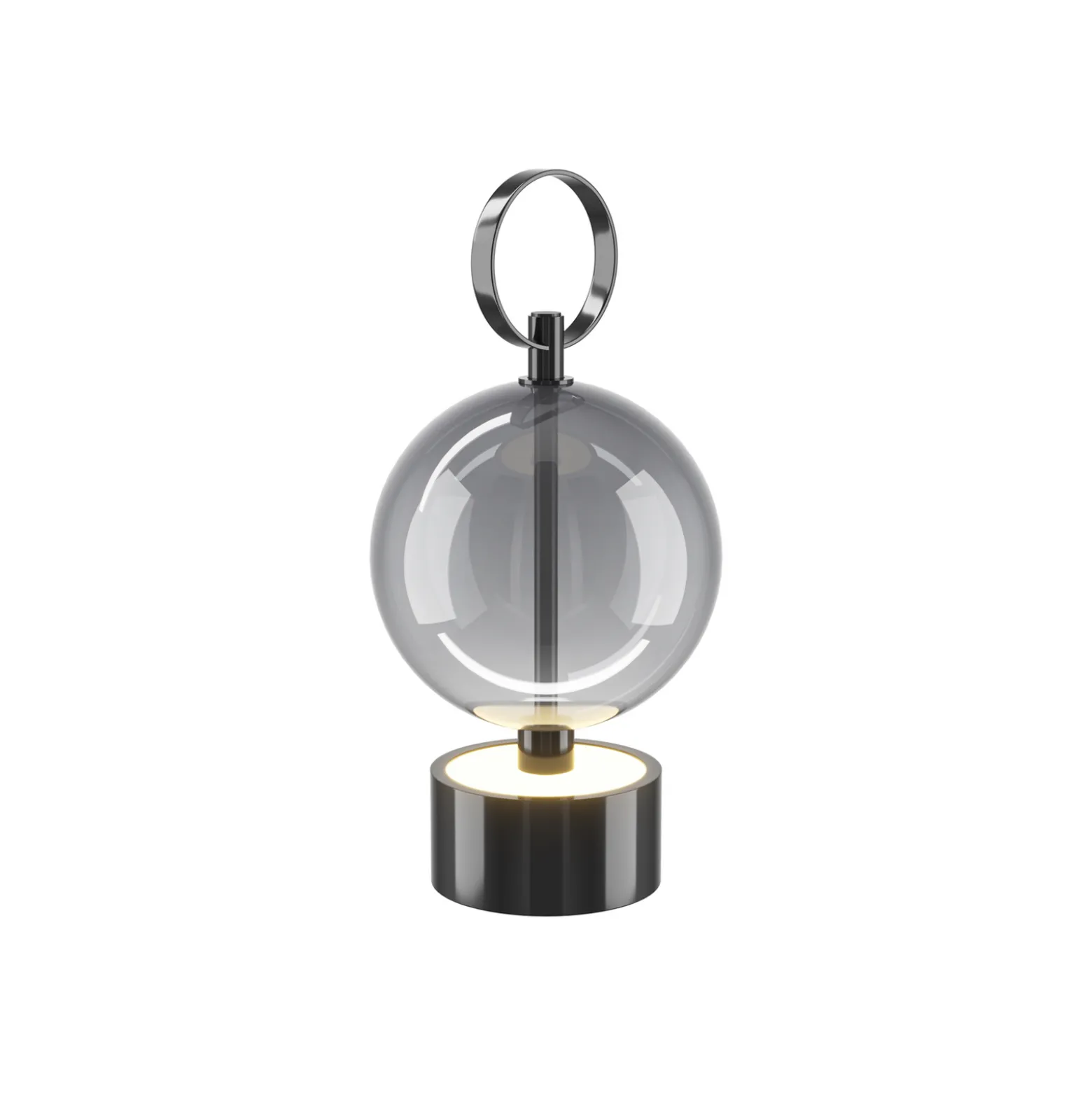 DOUBLE MOON -LED-akkukäyttöinen pöytälamppu, savuharmaa, korkeus 25 cm, lasi