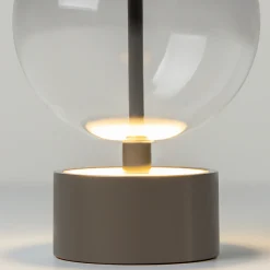 DOUBLE MOON -LED-akkukäyttöinen pöytälamppu, savuharmaa, korkeus 25 cm, lasi