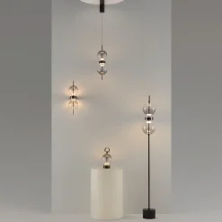 DOUBLE MOON -LED-akkukäyttöinen pöytälamppu, savuharmaa, korkeus 25 cm, lasi