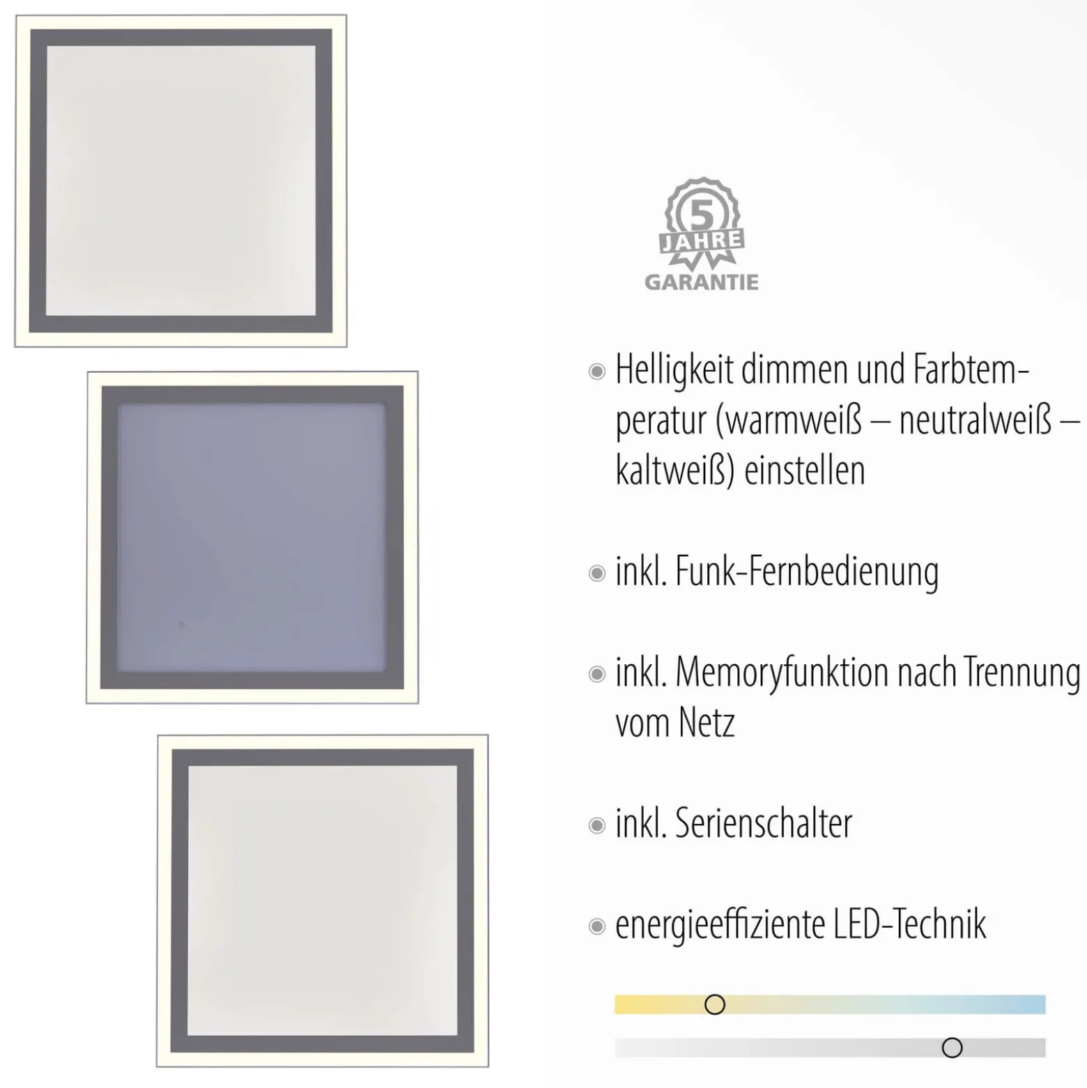 Edging-LED-kattovalaisin, tunable white, 31x31 cm