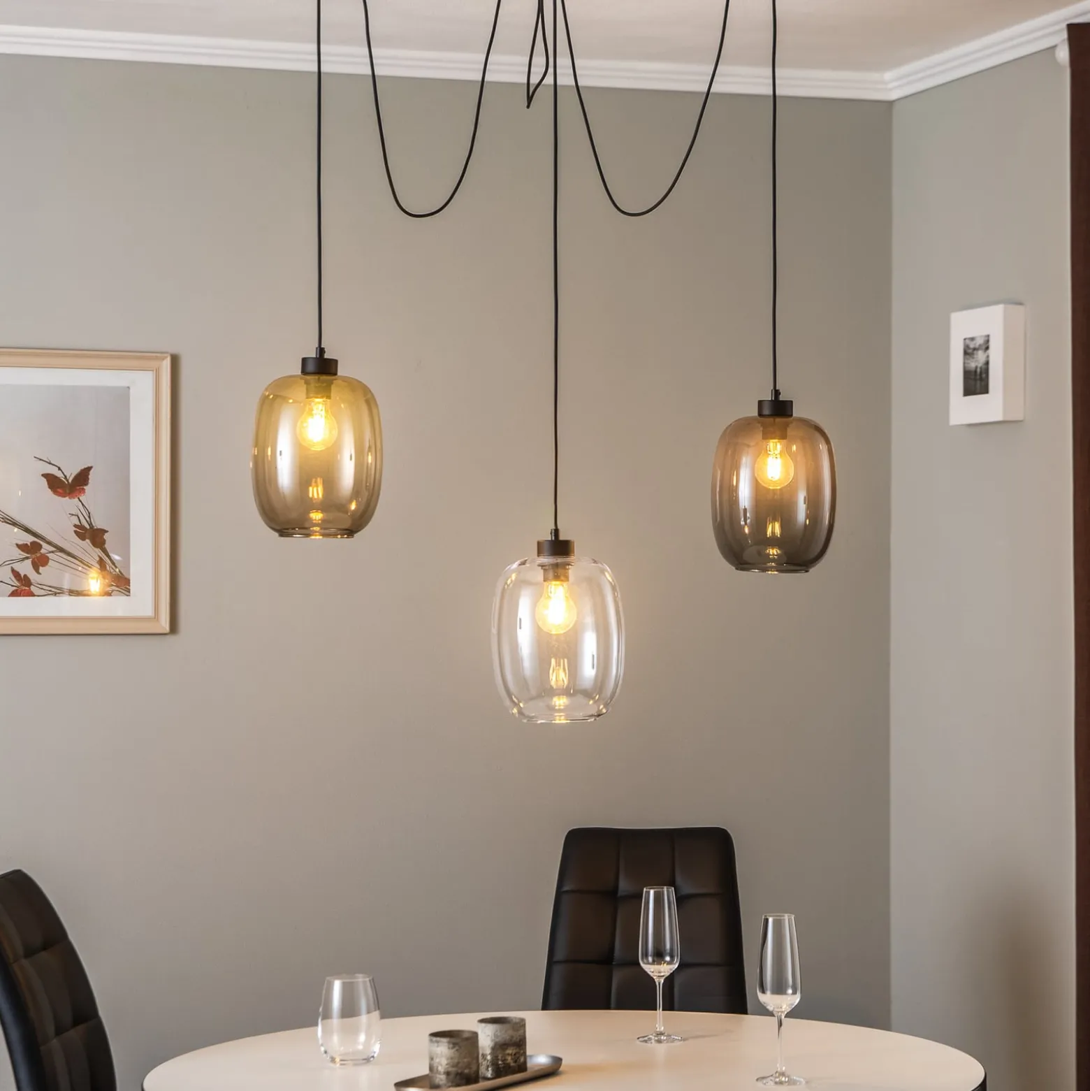 Elio riippuvalaisin, lasi, ruskea/selkeä/harmaa, 3-valo, hajautettu