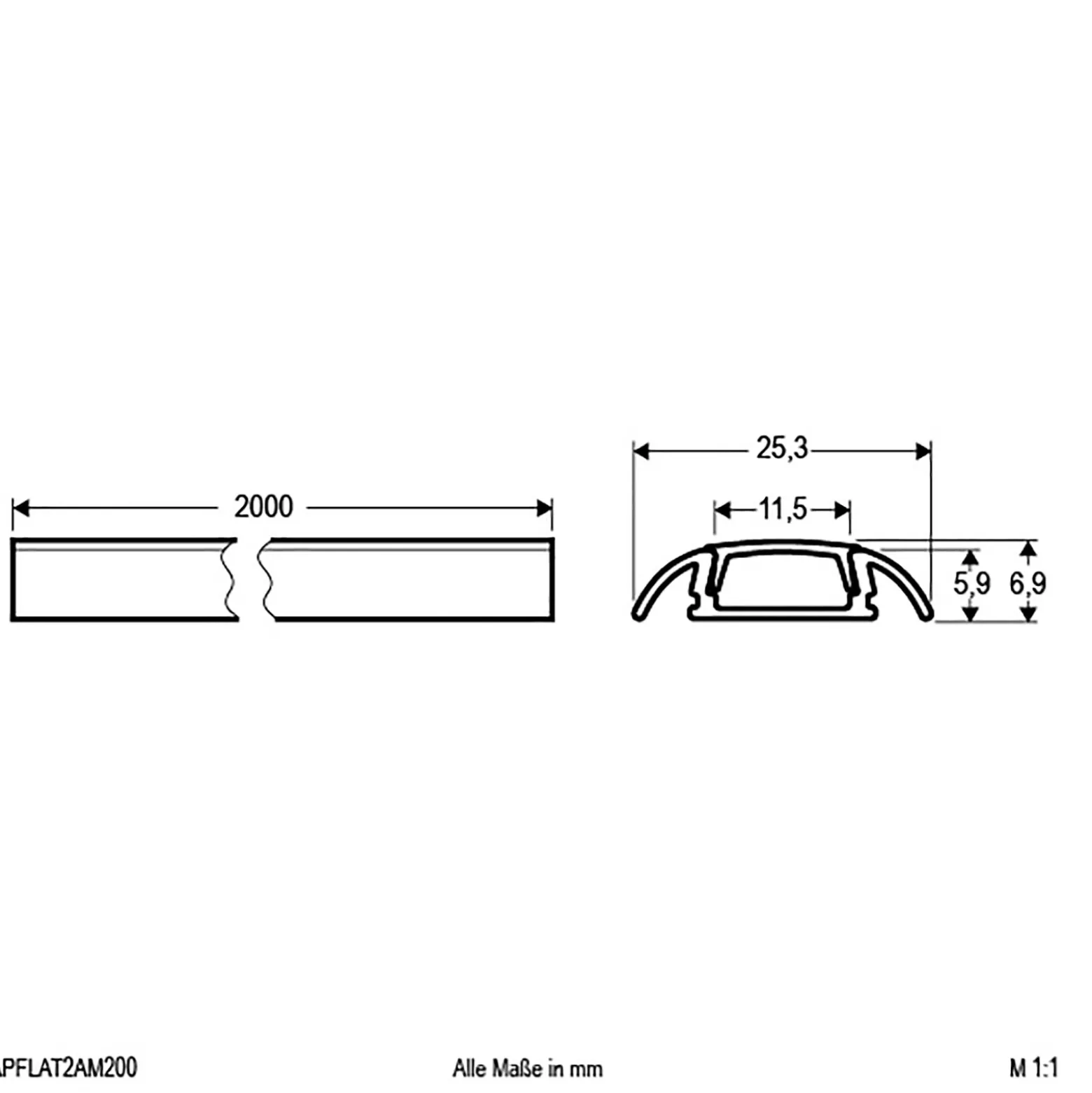 EVN APFLAT2 -alumiiniprofiili, 200 cm, U-profiili