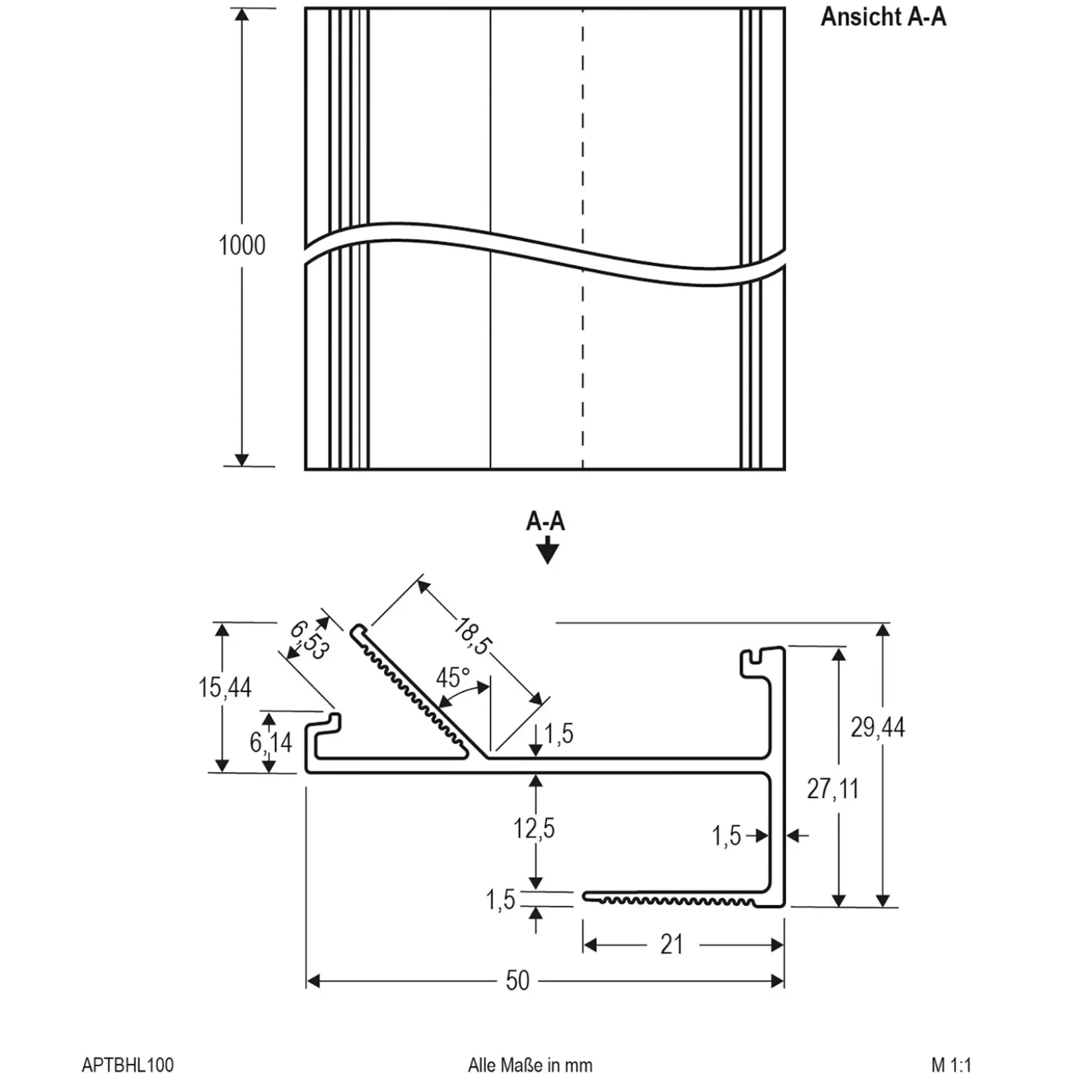 EVN APTBH -profiili kattosuunnattu 100 cm alumiini