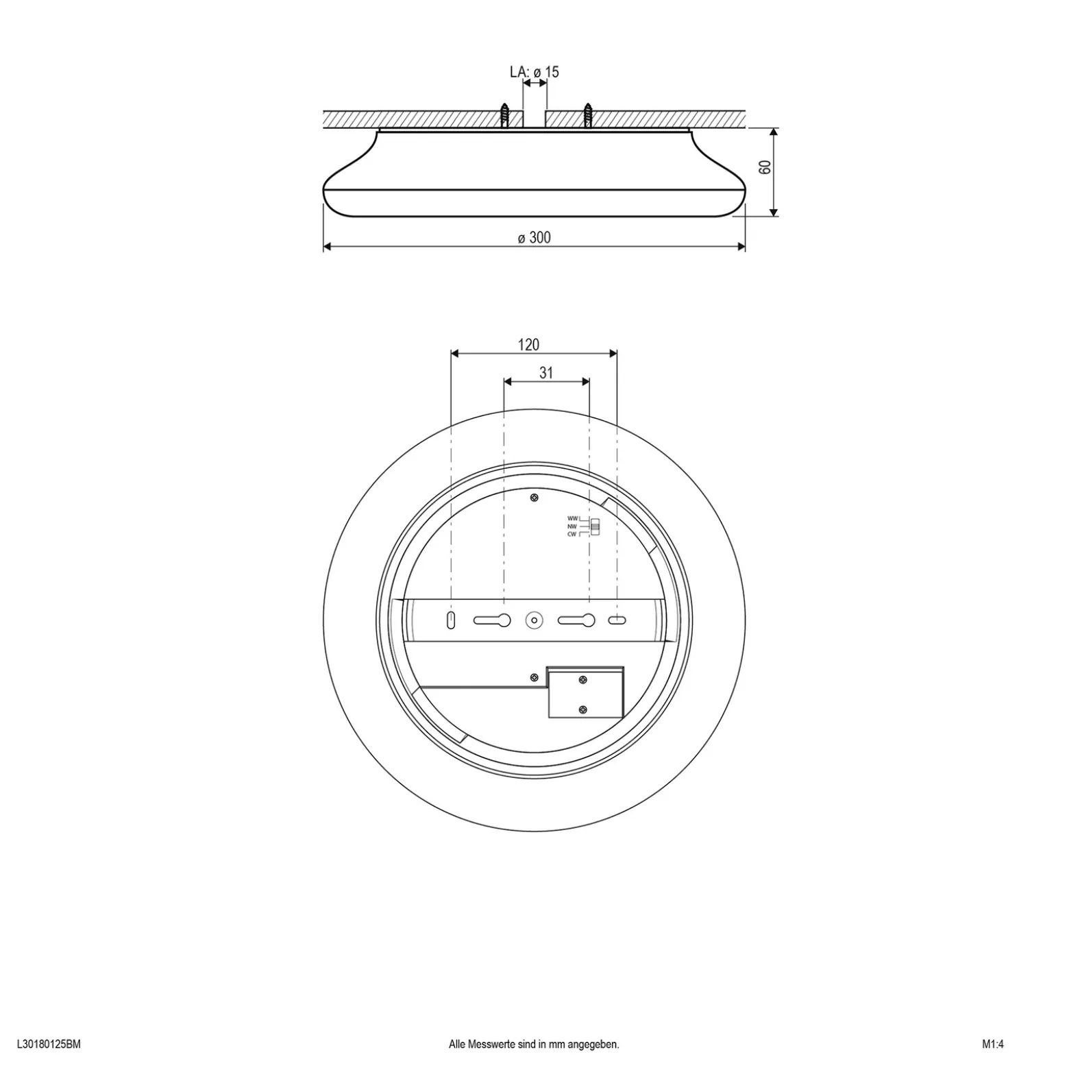 EVN Catino LED-kattovalaisin, tunnistin, 30 cm