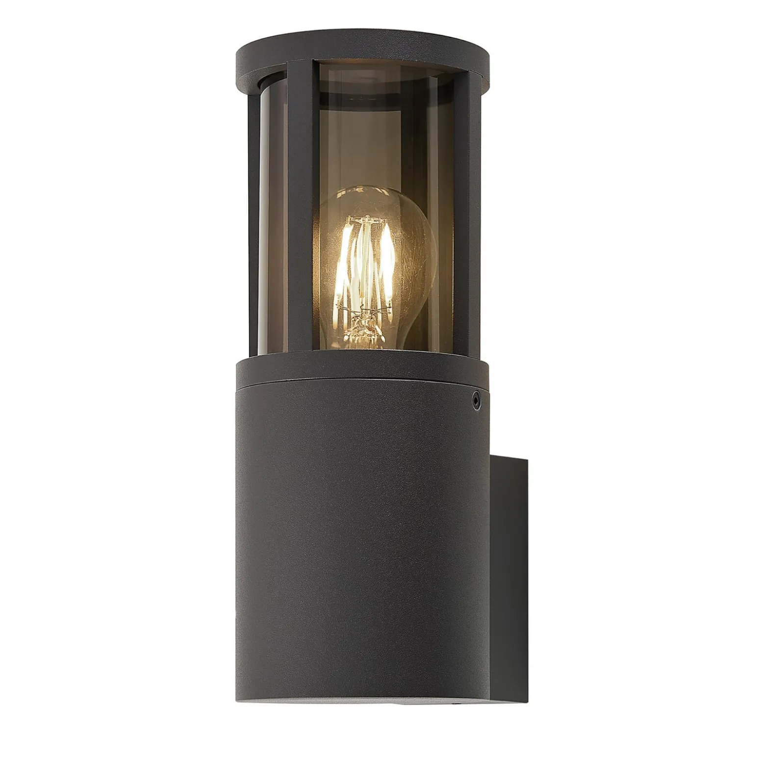 Facado II ulkoseinälamppu, harmaa/savunharmaa Ø 11 cm IP65 metallia