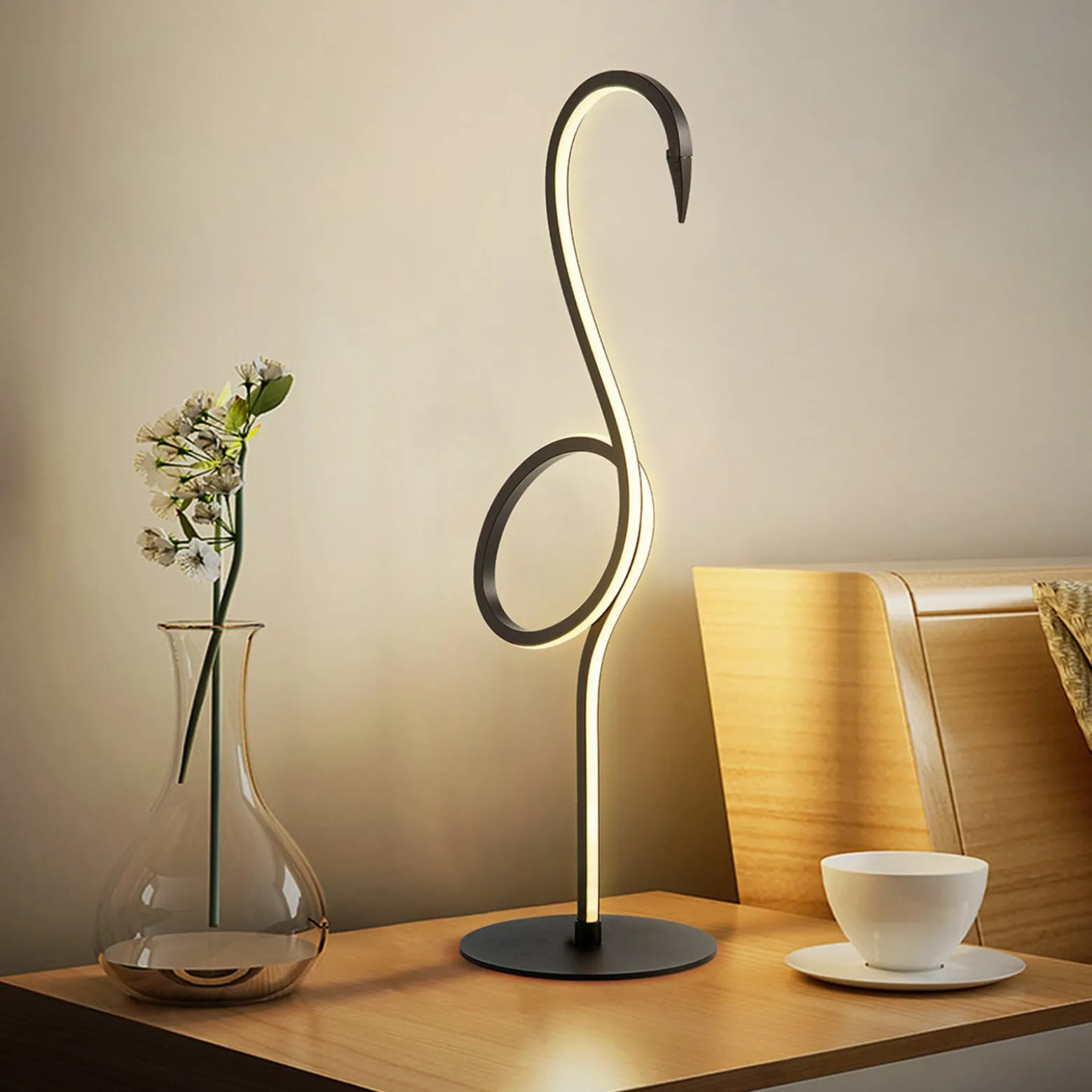 Flamingo LED-pöytävalaisin, musta, metallia, 50 cm korkea