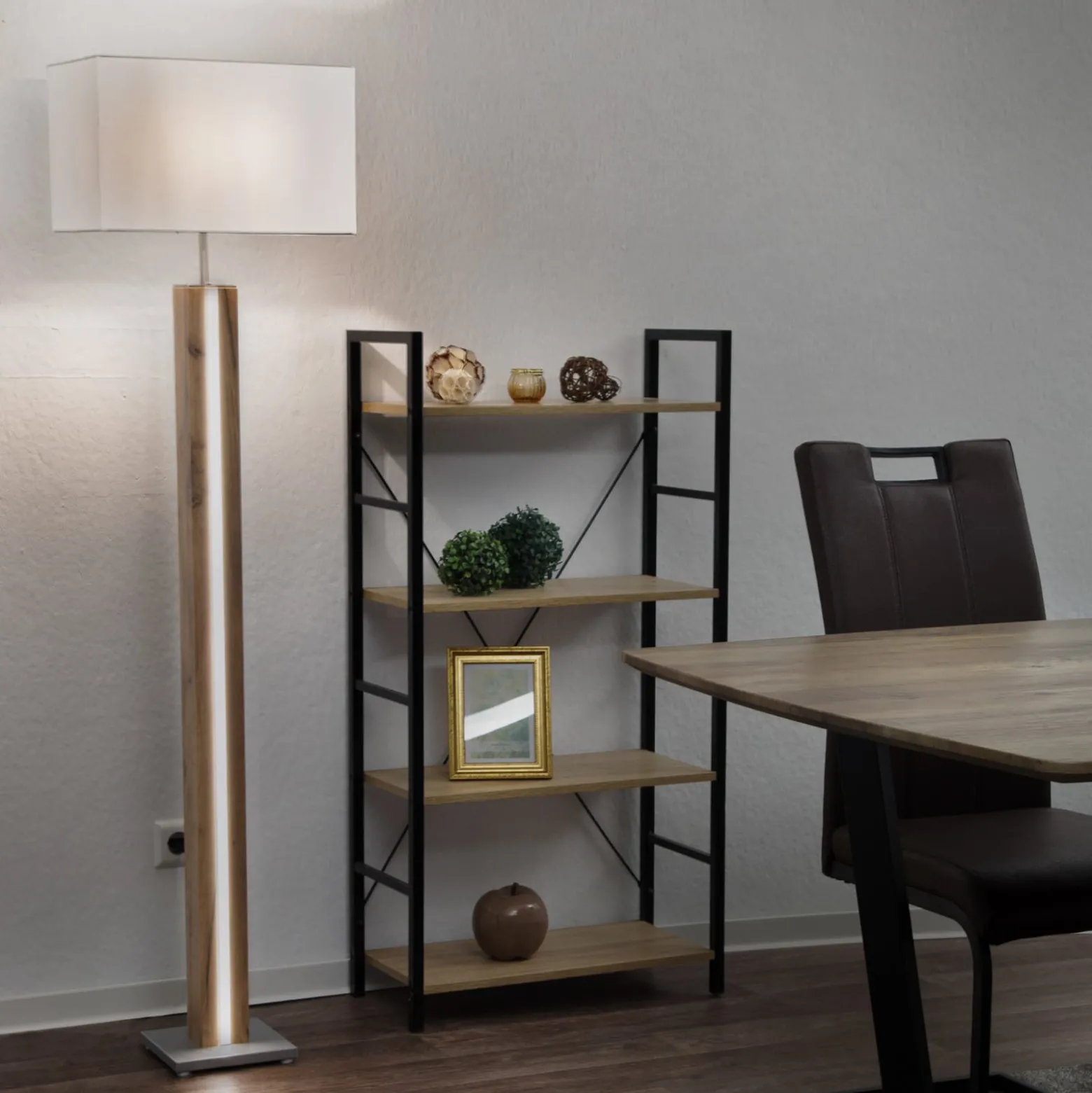 Forest-lattiavalaisin, puu/beige, tekstiili, E27 + LED, himmennettävä