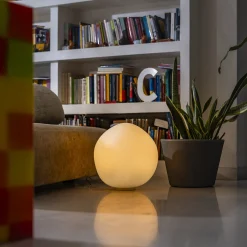 Foscarini pöytävalaisin Hoba Grande, Ø 36 cm, päälle/pois, lasi