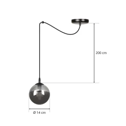Glassy riippuvalaisin, hajavalaistus, musta, grafiitti, lasi, 14 cm