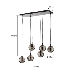 Glassy riippuvalaisin, 6-lamppuinen, musta, grafiitti, lasi, 75 cm