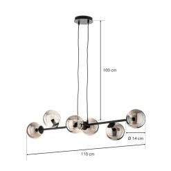 Glassy riippuvalaisin, 6-lamppuinen, musta, grafiitti, lasi, 110 cm