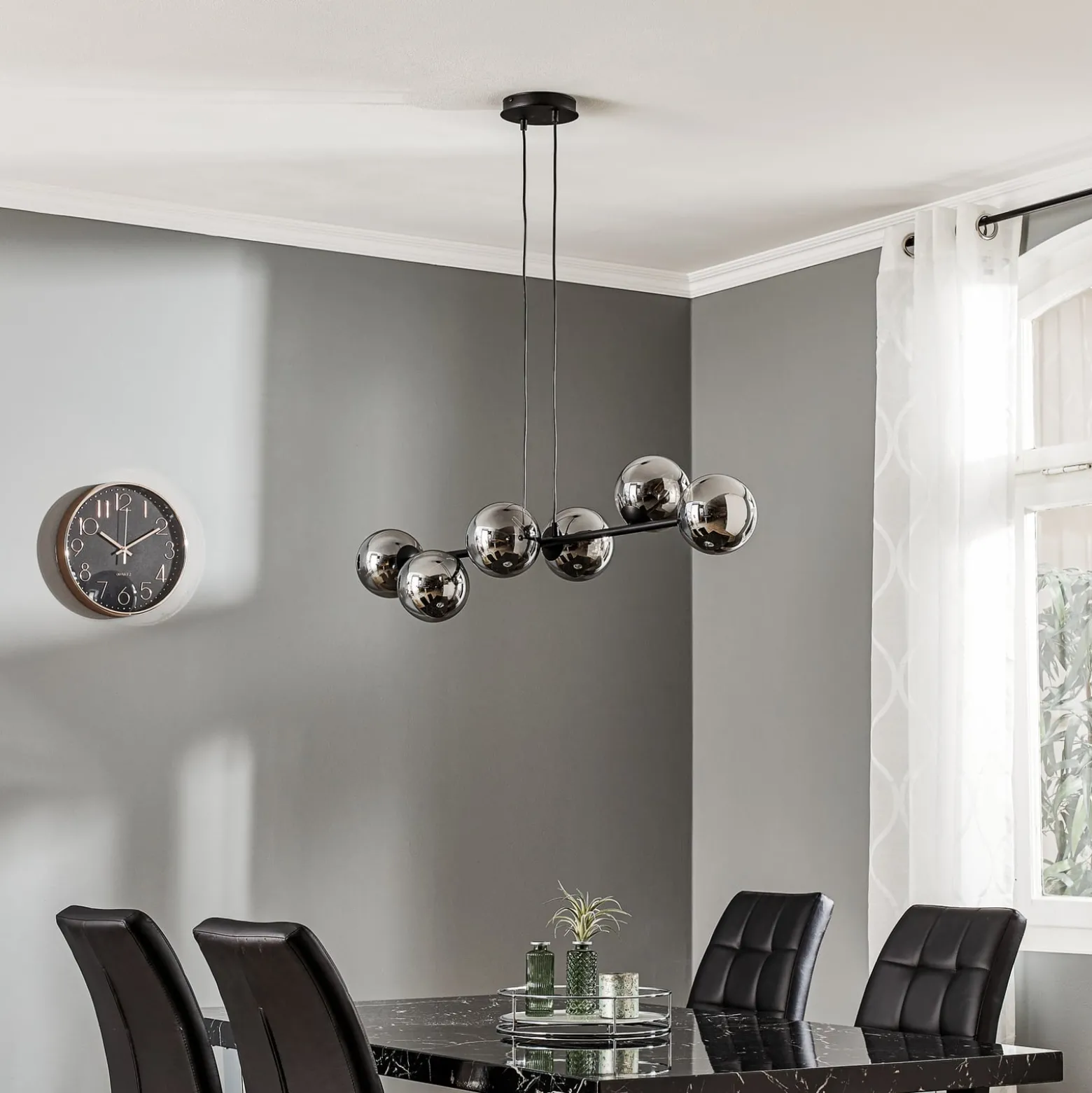 Glassy riippuvalaisin, 6-lamppuinen, musta, grafiitti, lasi, 110 cm