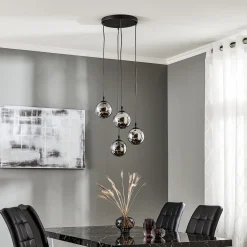 Glassy riippuvalaisin, 4-lamppuinen, musta, grafiitti, lasi, E14