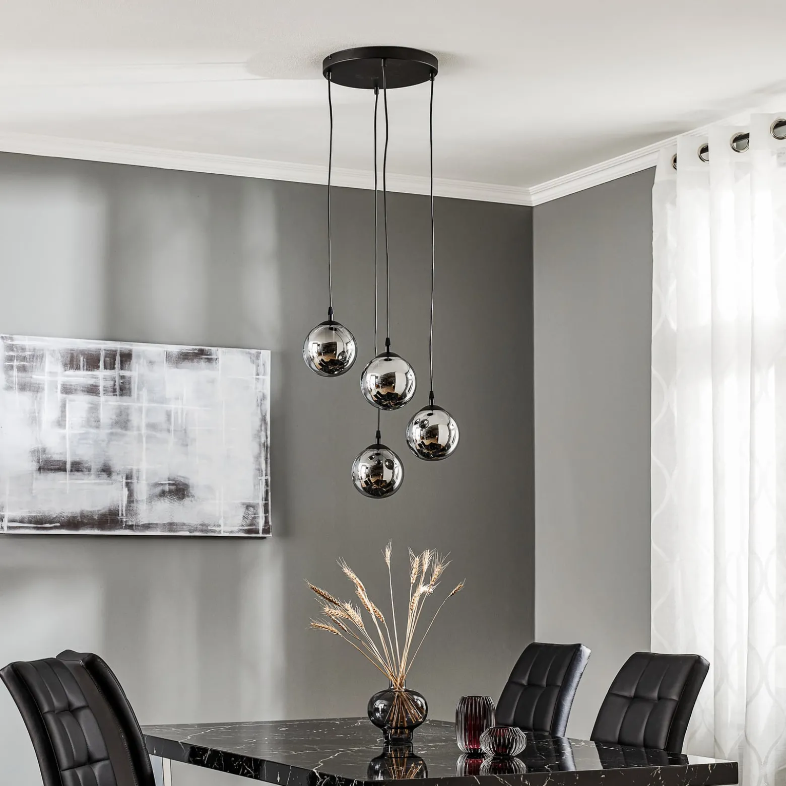 Glassy riippuvalaisin, 4-lamppuinen, musta, grafiitti, lasi, E14