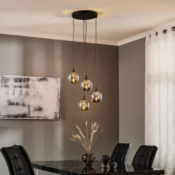 Glassy riippuvalaisin, 4-lamppuinen, musta, grafiitti, lasi, E14