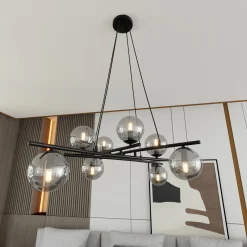 Glassy riippuvalaisin, ristikkäin, 8-lamppuinen, lasi grafiitti