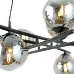 Glassy riippuvalaisin, ristikkäin, 8-lamppuinen, lasi grafiitti