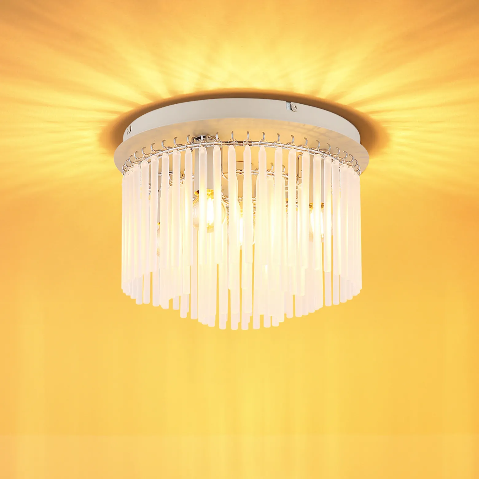 Gorley-kattovalaisin, valkoinen/hiekka, lasi, Ø 32 cm, 5-lamppuinen, E14