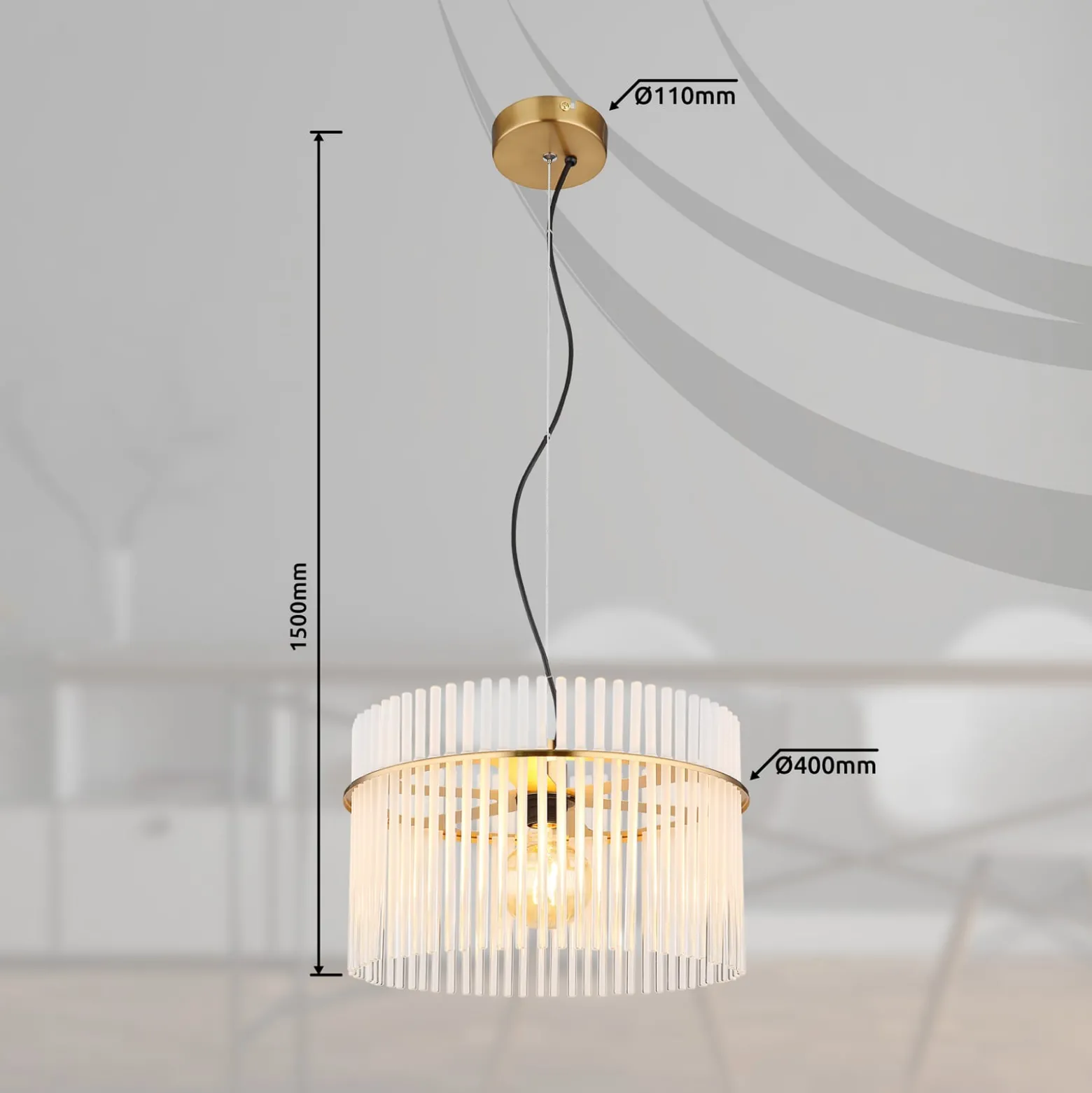 Gorley-riippuvalo, valkoinen/kultainen, Ø 40 cm, lasi, E27