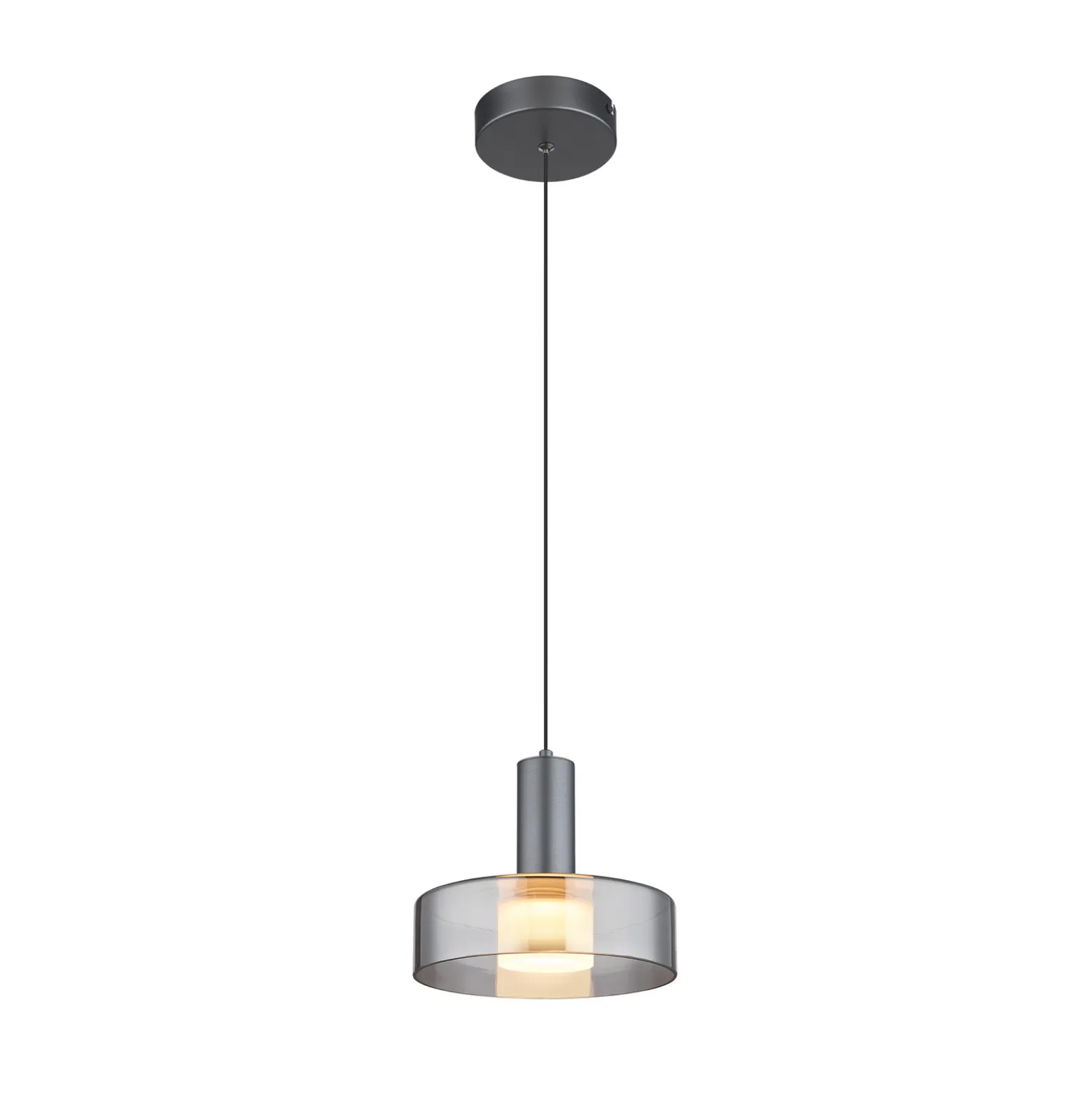 Grant LED-riippuvalaisin, Ø 22 cm, savunharmaa, lasi