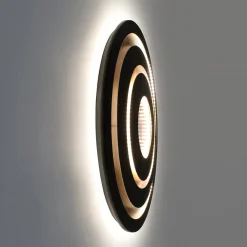 GRAVION-LED-seinävalaisin, musta/kultainen, halkaisija 80 cm, metalli,