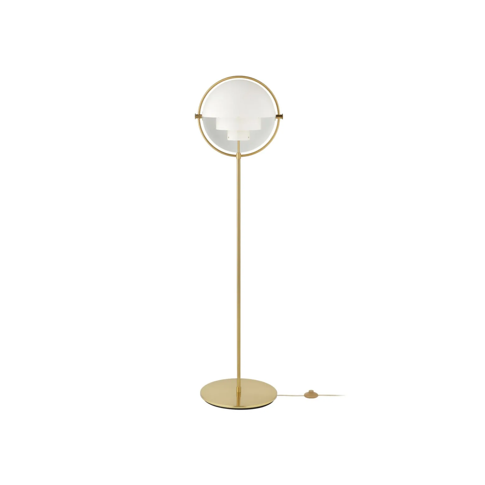 Gubi Multi-Lite lattiavalaisin, korkeus 148 cm, messinki/valkoinen