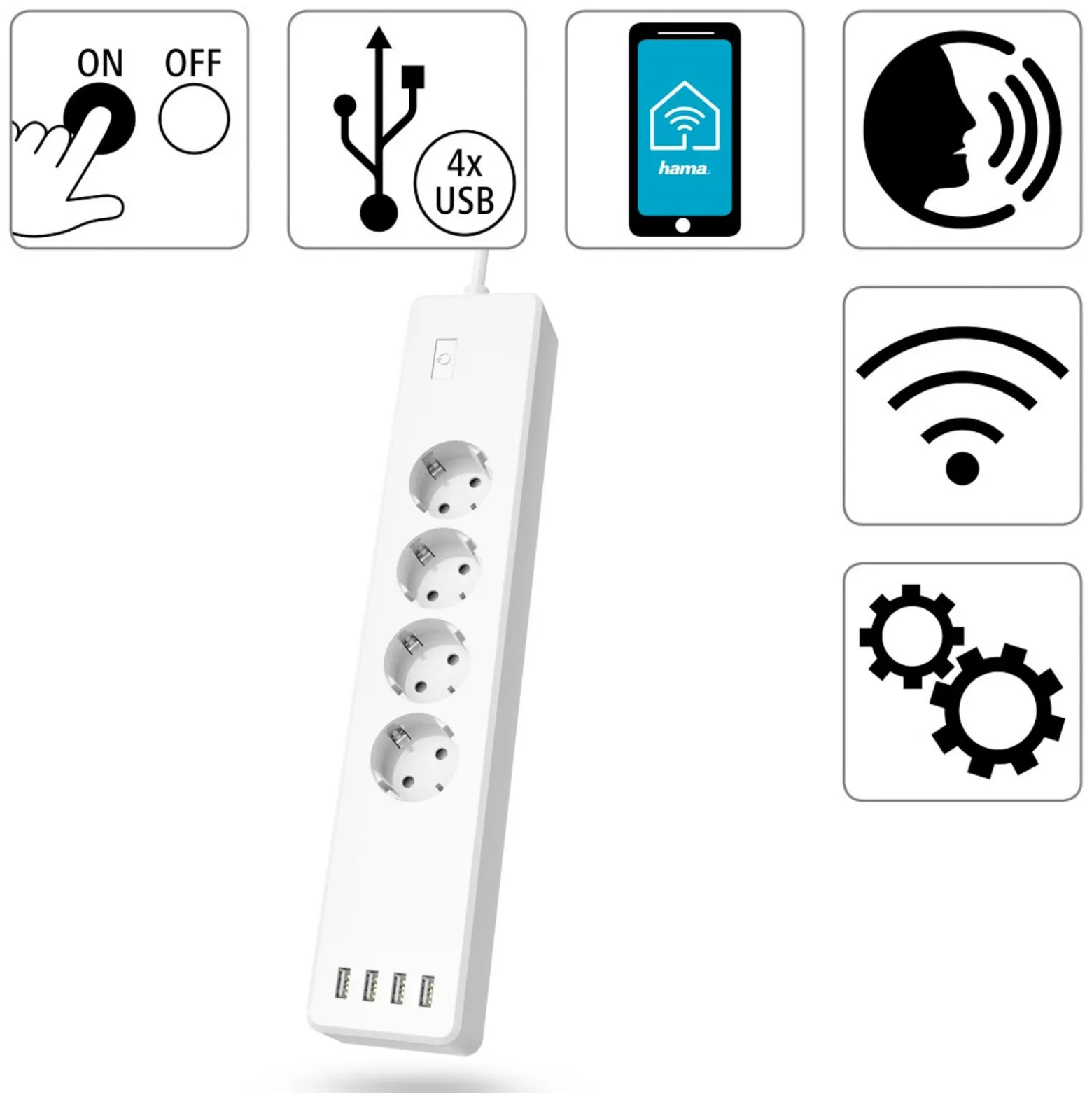 Hama Smart-pistorasia, 4 x 230 V, 4 x USB, WLAN
