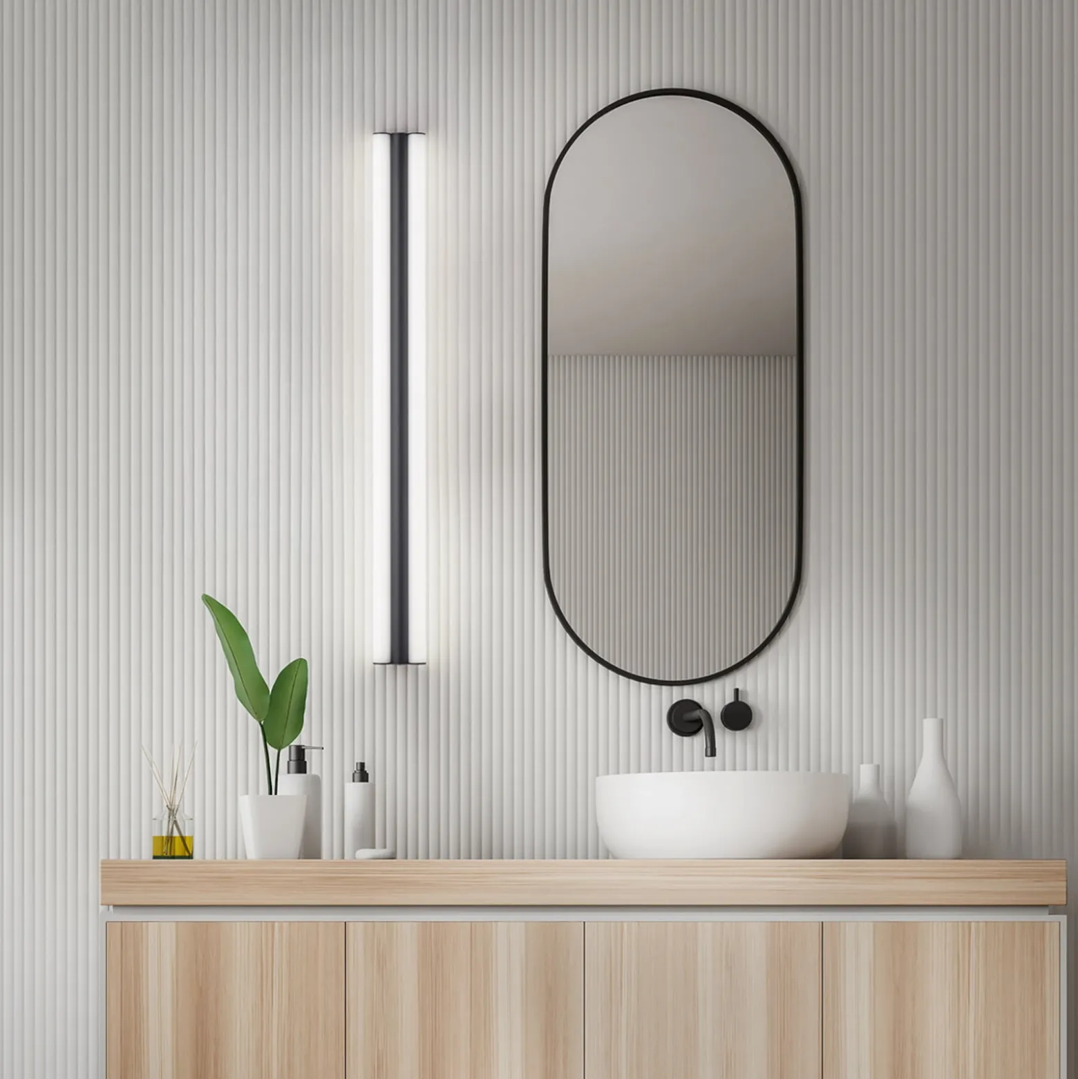 Helestra LED-peililamppu LOOM, pituus 120 cm, musta, IP44