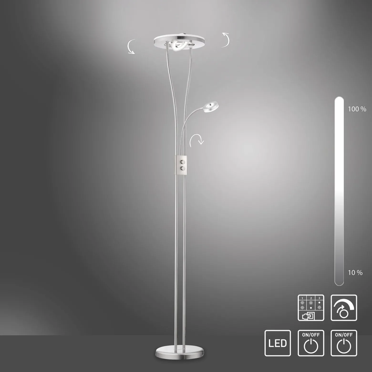Helia LED-lattiavalaisin lukuvalolla, teräs