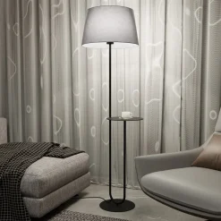 Hotel-lattiavalaisin, harmaa/musta, korkeus 150 cm, kangas/metallia