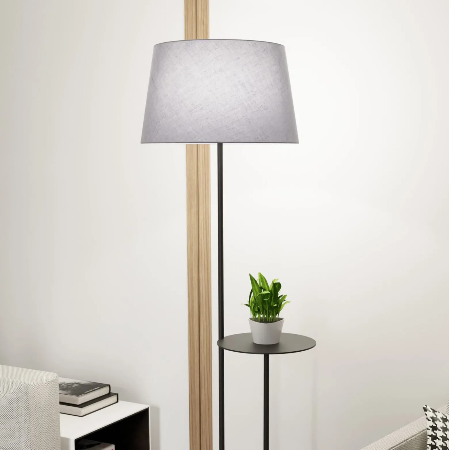 Hotel-lattiavalaisin, harmaa/musta, korkeus 150 cm, kangas/metallia