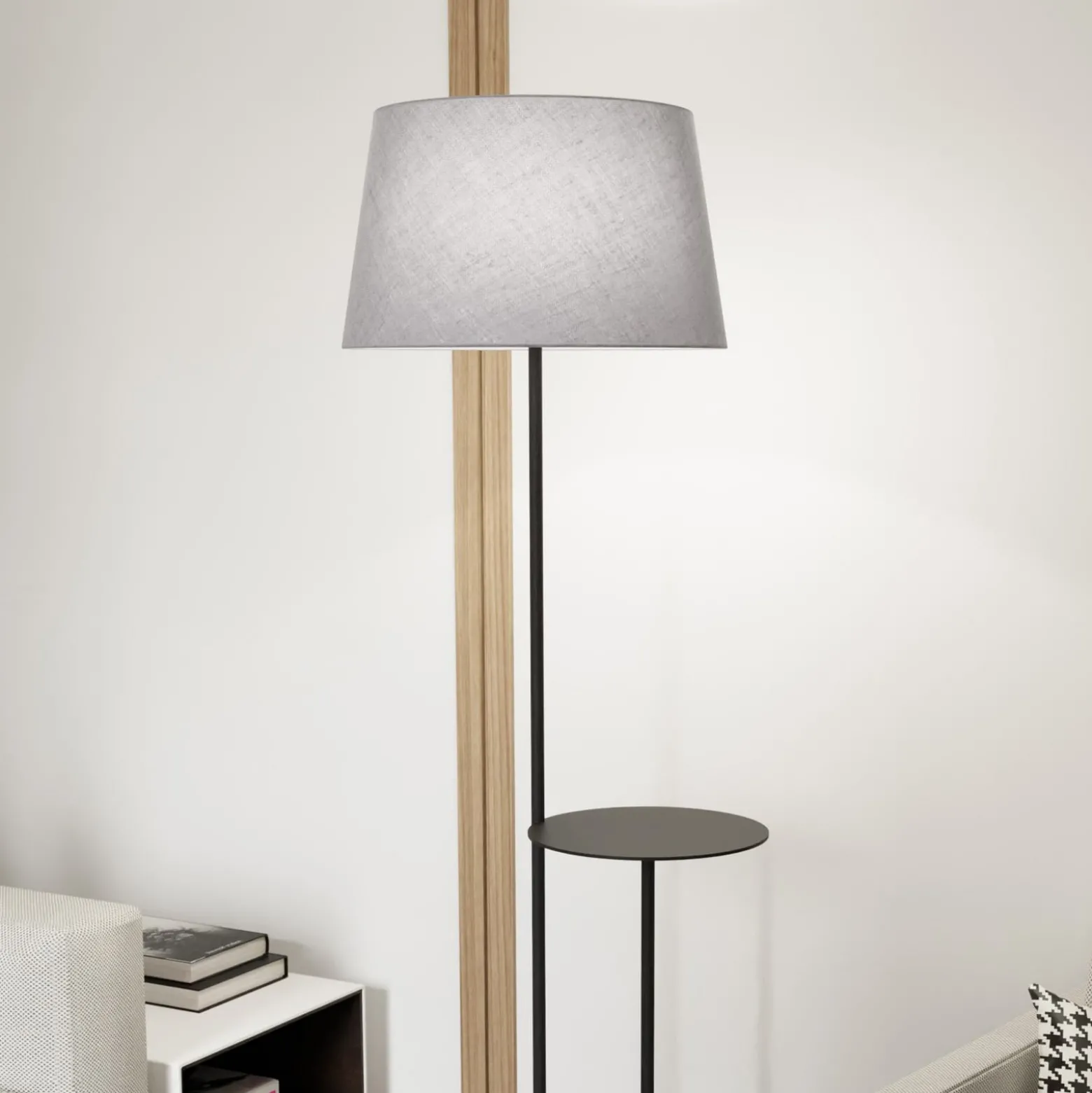 Hotel-lattiavalaisin, harmaa/musta, korkeus 150 cm, kangas/metallia