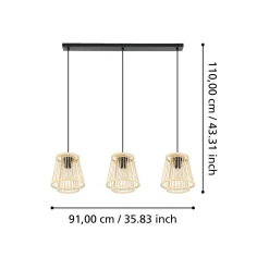 Hykeham-riippuvalaisin, pituus 91 cm, luonnonvalo, 3-valo, bambu