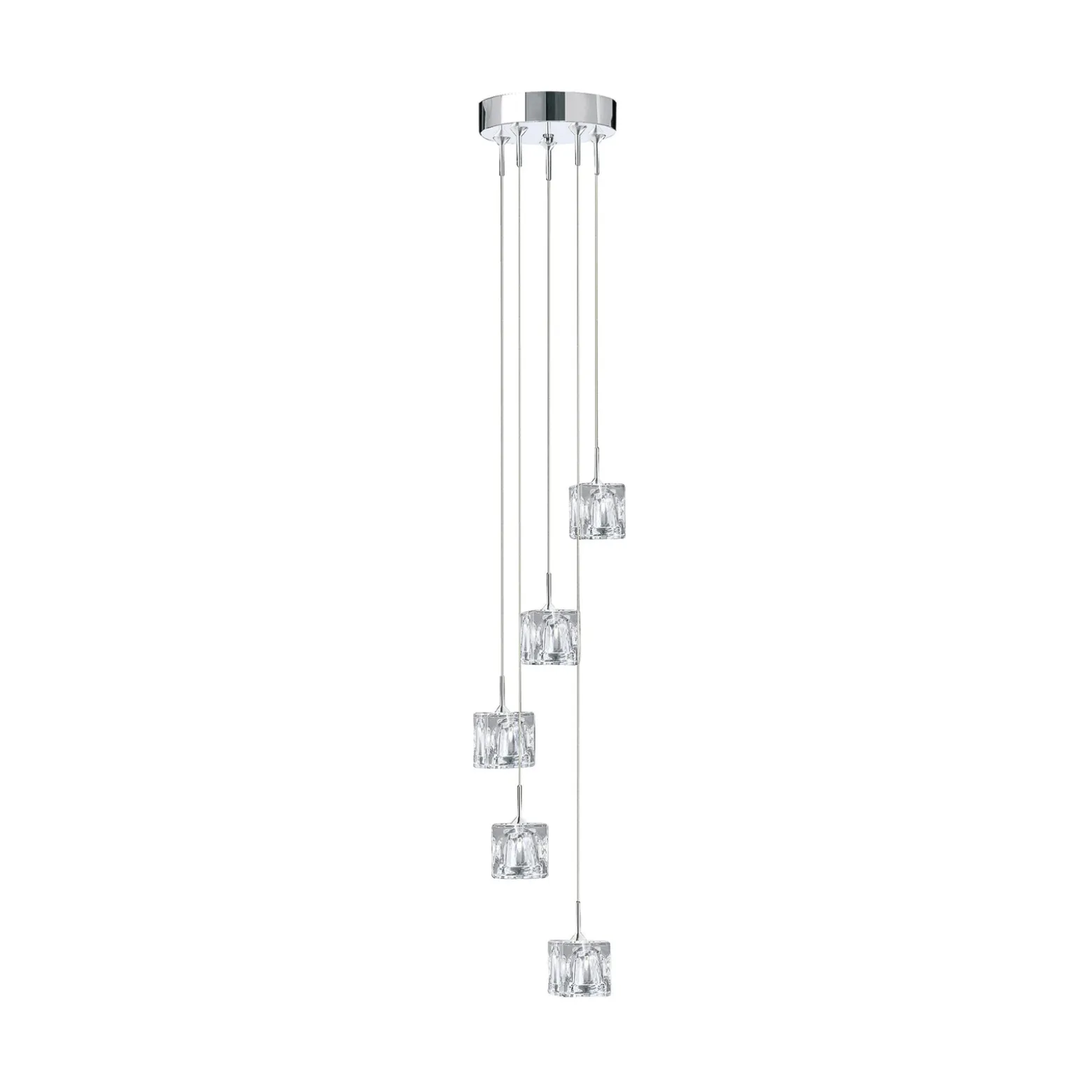 Ice Cube LED-riippuvalaisin, 5-valo, kromi, kristallilasi