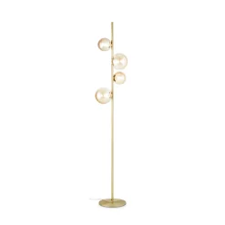 IDEAL LUX -maavalaisin Perlage, messinki/keltainen, korkeus 164 cm, 4-lamppuinen