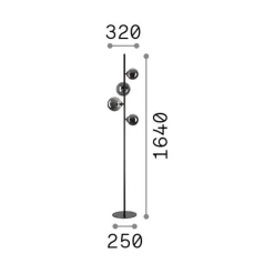 IDEAL LUX -maavalaisin Perlage, musta/savuharmaa, korkeus 164 cm, 4-lamppuinen