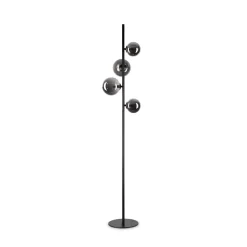 IDEAL LUX -maavalaisin Perlage, musta/savuharmaa, korkeus 164 cm, 4-lamppuinen