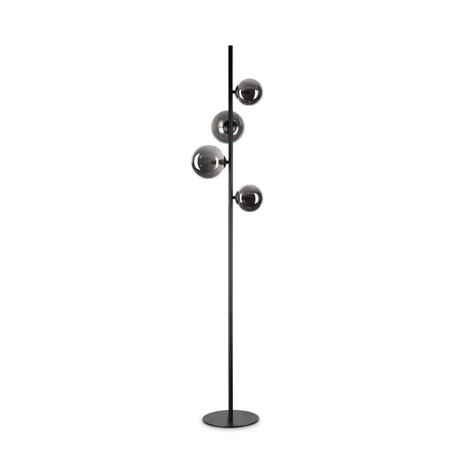 IDEAL LUX -maavalaisin Perlage, musta/savuharmaa, korkeus 164 cm, 4-lamppuinen