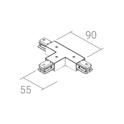 Ivela T-liitin SQUARE 48 V, musta, suojajohdin oikealla