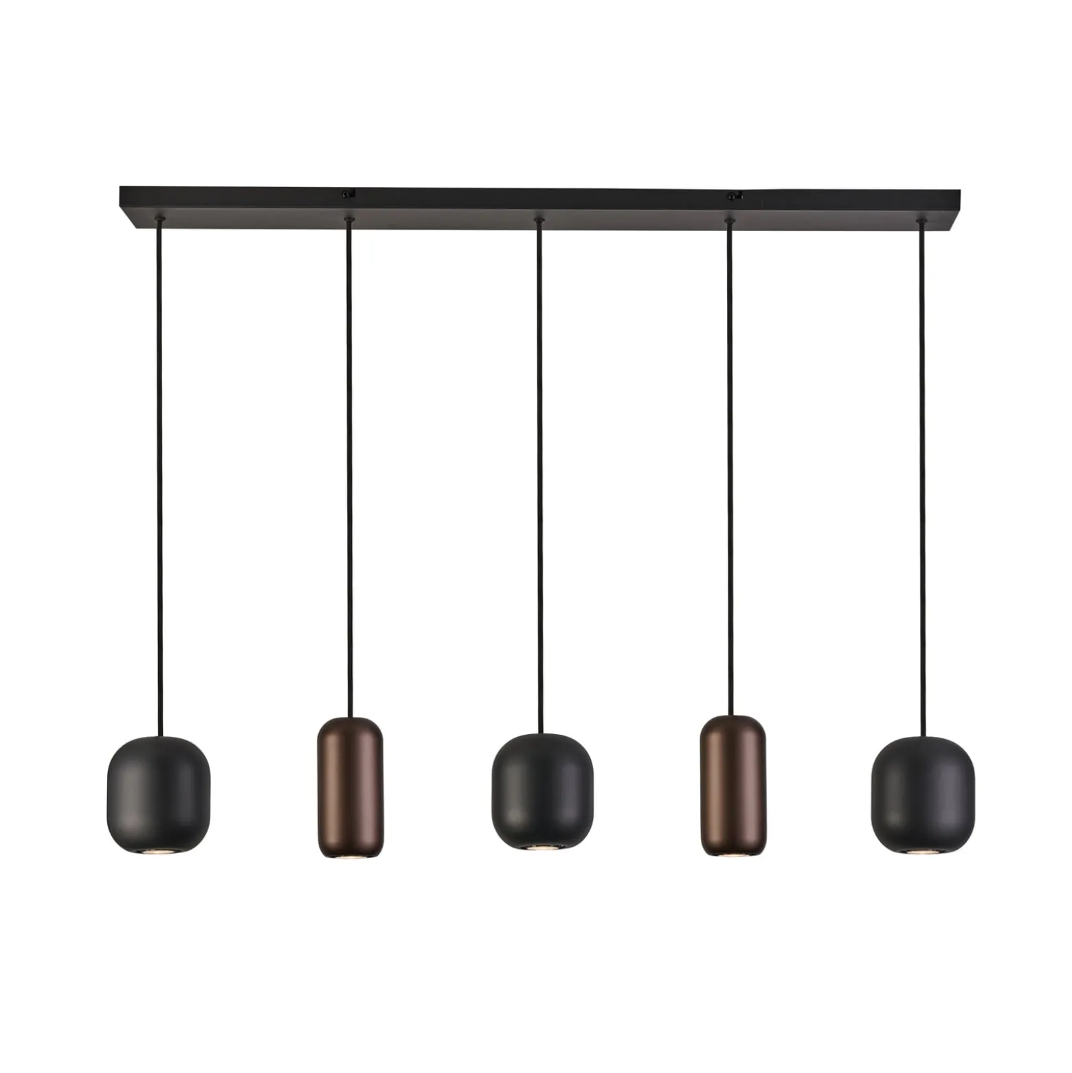 Jane-ripustusvalaisin, pituus 102 cm, musta/ruskea/vihreä, 5 valoa.