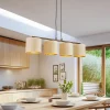 Jari riippuvalo, kangasvarjostin, 4-lamppuinen, pitkä, valkoinen-kultainen