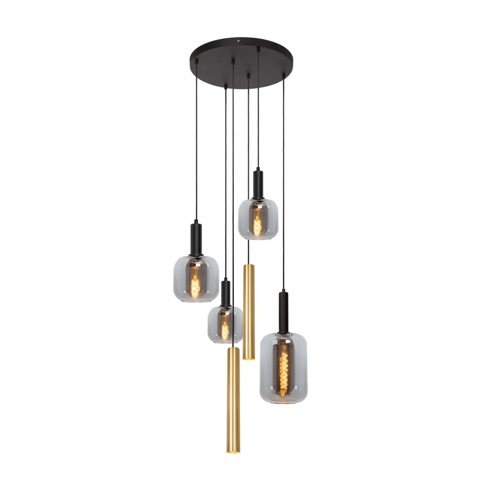 Joanet-riippuvalo, Ø 65 cm, savu/messinki Lasi/metalli 6-lamppuinen.